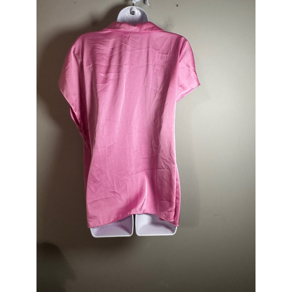 Rachel Rachel Roy Hot Pink Satin Button Down Short Sleeve Blouse Large Fuchsia - Picture 5 of 7